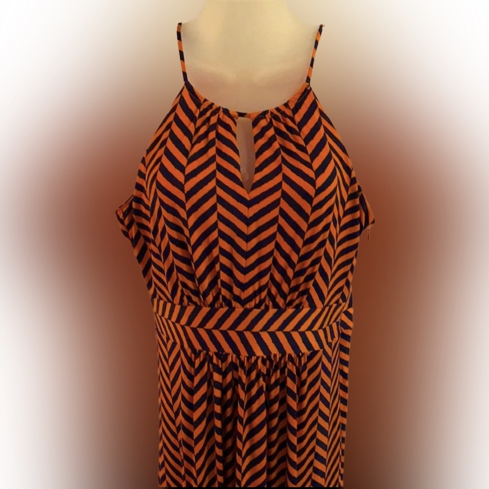 Elegant Loft Orange & Navy Blue Maxi Dress